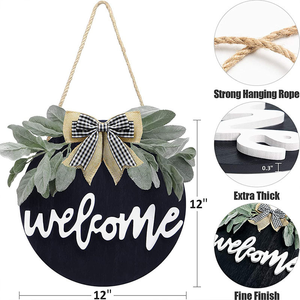 Insegna di Benvenuto Rotonda in Legno di Pino Tailai per Porta d'Ingresso, Targa Lucida da Appendere - Product Image 4