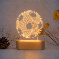 Lampe de nuit LED 3D Football Soccer avec base en bois USB, panneau acrylique, lumière blanche chaude moderne, certifiée CE, cadeau pour enfants et garçons