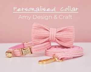 Ensemble collier et nœud papillon personnalisé en velours côtelé rose clair pour petit chien, colliers et laisses parfaits pour chat, gravure personnalisée du nom de chaton ou chiot - Product Image 3