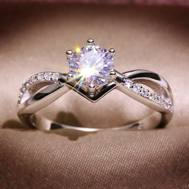 Excellent Cut Diamond D Color 1 ct Princess Sparkling Ring White Gold Plated Rings Jewelry