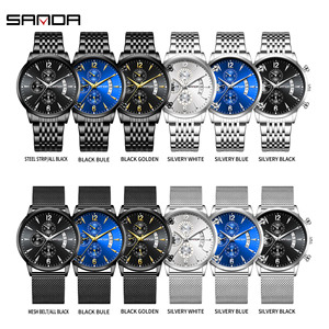 Reloj de Pulsera de Cuarzo Cronógrafo de Moda para Hombre Sanda 1165, 3 Esferas 6 Agujas, Esfera Luminosa Resistente al Agua, Reloj Casual para Uso Diario - Product Image 6