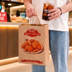 Sac en papier biodégradable et écologique pour emballage de poulet frit, nuggets, burgers et frites, taille personnalisée, pour restauration rapide - Product Image 5