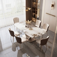 Ensemble de table à manger en pierre frittée de style moderne réglable, 6 places, pour ferme et appartement, durable et écologique