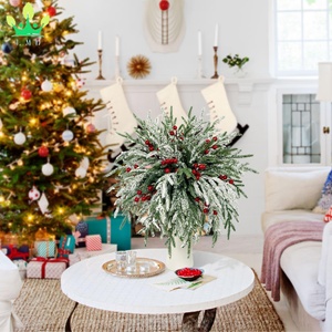 20pcs nhân tạo tuyết norfolk thông chi nhánh với 10 Berry gốc Frosted cây xanh lá cây sprigs cho Giáng sinh vòng hoa bình nhà - Product Image 3