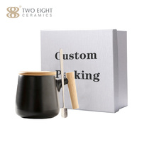Tasse à café en porcelaine avec Logo personnalisé, ensemble cadeau, couvercle en bambou, tasse en céramique avec cuillère, poignée en bois, tasse à café en céramique