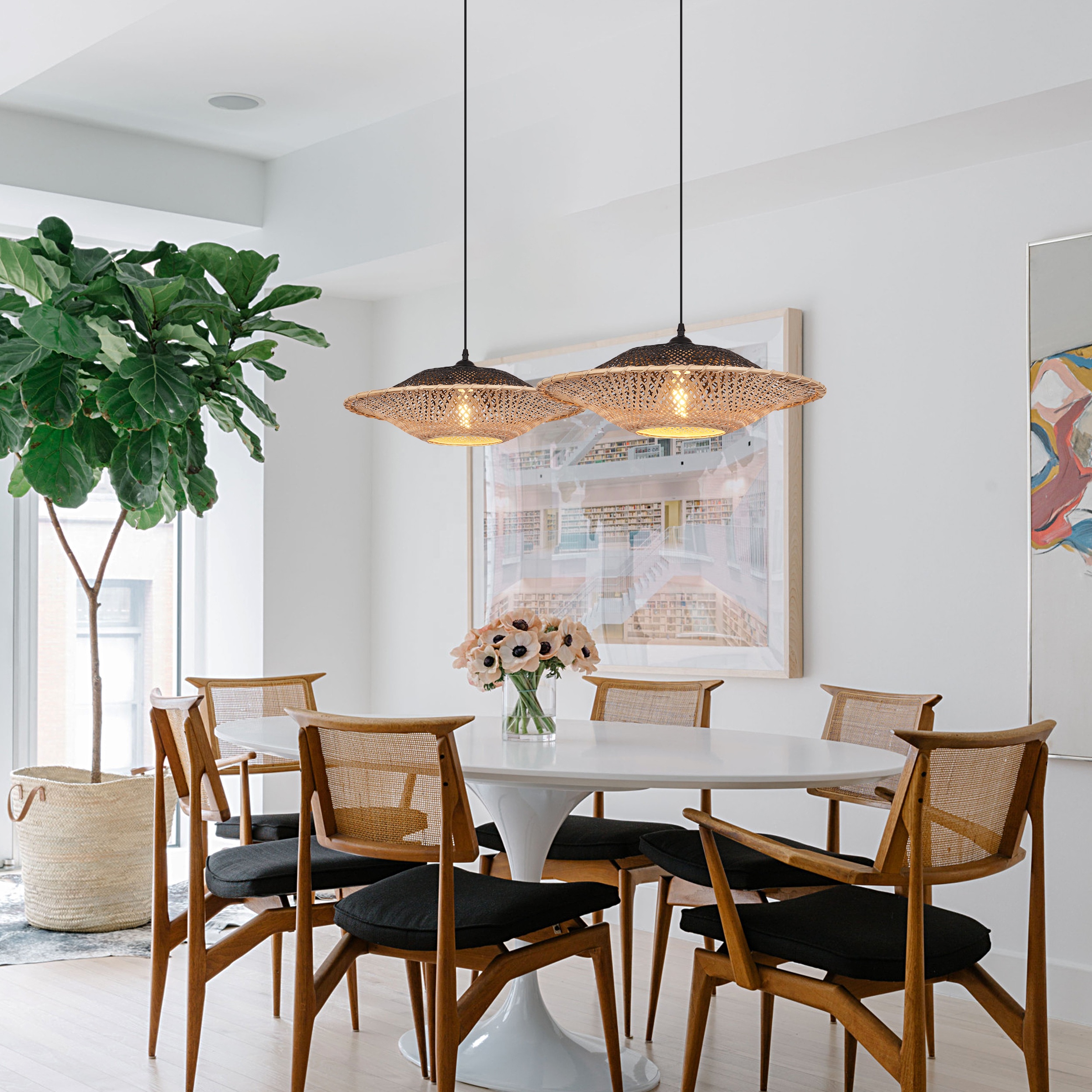 Nordic Design Hand-woven Bamboo Chandelier Pendant Lights Apartment Simple Retro Natural Bamboo Pendant Hanging Lamp
