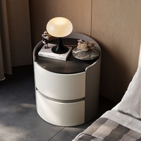 Table de chevet en dalle de roche de style italien, luxe léger, moderne et simple, avec 2 tiroirs en bois massif, pour chambre à coucher et hôtel