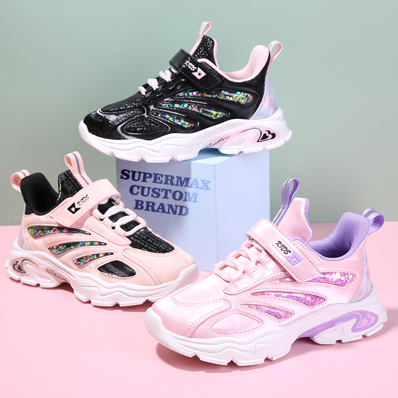 Детская одежда для ног на заказ, детские кроссовки, зимняя спортивная Дизайнерская обувь для девочек, повседневная черная розовая детская обувь с цветами для девочек