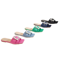ODM OEM Nouveaux Styles Usine Personnalisée Aopiya Sandales Plates en Cuir PU Personnalisées pour Femmes avec Diamants