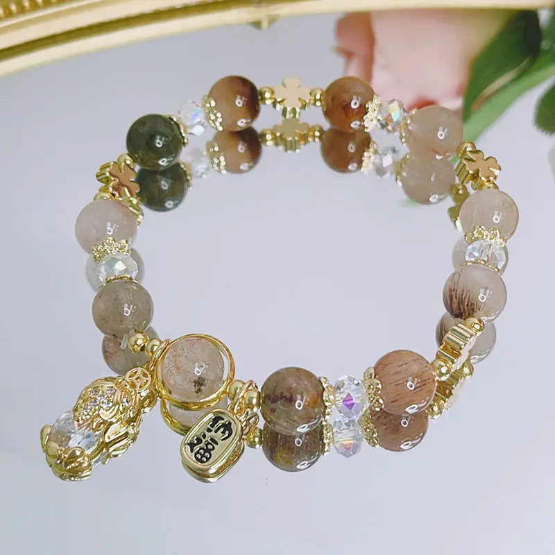 Lucky Pixiu Champagne Bracelet for Women Feng Shui Pi Yao Wealth Attract Colorful Beads Bracelets for Women