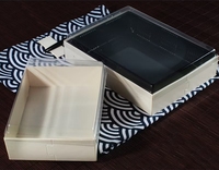 Boîte à lunch jetable biodégradable écologique en bois japonais pour bento et sushi avec conteneur en plastique transparent