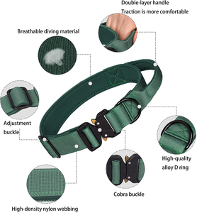 Premium Nylon Dog Leash Collar Set Adjustable Heavy Duty Metal Buckle Padded Tactical Dog Training Collar with Control Handle - Product Image 3