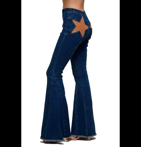 Ladies Skinny Slim Bell-Bottom Front Pockets <strong>Red</strong> Star Decoration Flare <strong>Jeans</strong> <strong>Women</strong> Fashion - Product Image 1
