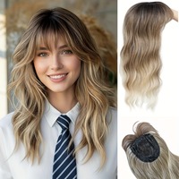 Topper de cheveux synthétiques de qualité supérieure, style américain Ella, sans filet à cheveux, dégradé noir et or, long et bouclé, pour vente en gros