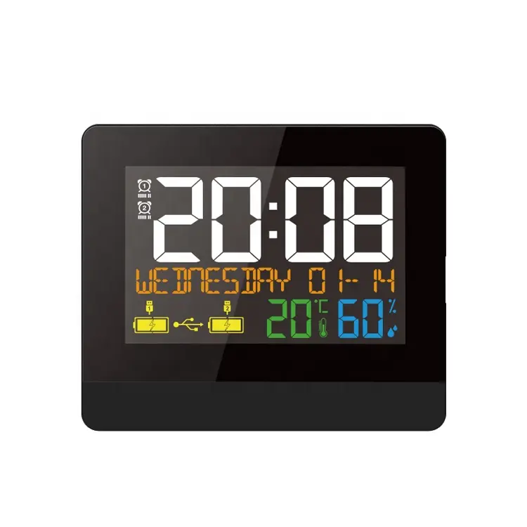 Horloge de bureau numérique sans fil couleur, Station météo créative carrée, batterie de cuisine moderne, Radio ABS, calendrier électronique