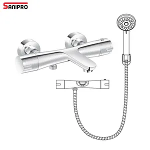 SANIPRO现代壁挂式浴室水疗雨水恒温淋浴龙头套装，浴缸恒温淋浴龙头