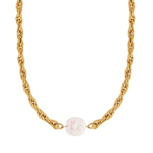 Popular <b>Pearl</b> Bead Pendant Stainless Steel Twisted Chain <b>Chocker</b> Necklace for Women Wedding Gold - Product Image 1