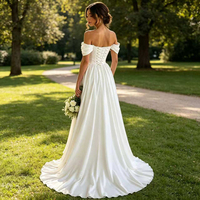 Robes de mariée minimalistes coupe trapèze Lakshmigown 2026, robes de mariée en satin blanc à décolleté cœur, robes de mariée simples ivoire à épaules dénudées