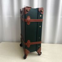 Juego de Maletas con Ruedas Giratorias de Gran Capacidad, Diseño Vintage, con Cerradura, Asas de Cuero Patentado, Logotipo Personalizado, para Niños y Estudiantes, Incluye Maleta Portátil
