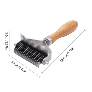 Peine de madera 2 en 1 OEM con LOGO personalizado para desenredar y eliminar el pelo de mascotas (gatos y perros), herramienta de aseo tipo rastrillo para subpelo. - Product Image 2