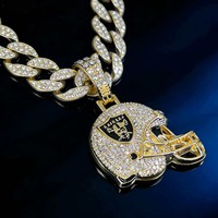 Collar para Hombre con Colgante de Casco de los Raiders, Serie Personalizada con Diamantes, Estilo Hip Hop Europeo Americano, Deportivo, PD3177