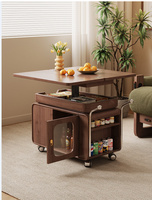 Table d'appoint multifonctionnelle en bois massif avec plateau relevable, réglage en hauteur et armoire de rangement avec porte en verre BJ02 #