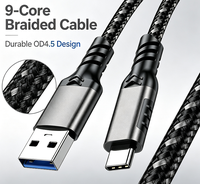 Câble USB 3.2 Type C mâle vers USB A mâle avec coque en aluminium, câble tressé 9 brins, charge rapide 3A 60W, transfert de données 10 Gbps