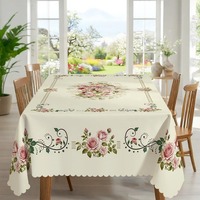 Nappe Rectangulaire Kongyu Home Textiles Rose Vintage à Motif Floral Bouquet, Bord Festonné, Décoration Style Campagne Française