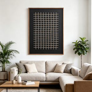 Handcrafted Wooden Grid Three-Dimensional Decorative <b>Framed</b> Painting <b>Canvas</b> Textured Abstract Art Still Life Home Hotel Decor - Product Image 1