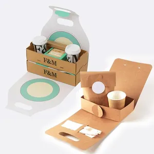 一次性纸盒可生物降解餐具隔间三明治午餐食品盒带手柄可折叠杯架餐具