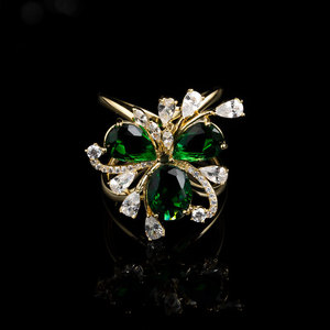 Muyu Floral Silk Scarf Buckle Gold Green Crystal Brooch Women's Fashion Accessory - Product Image 2