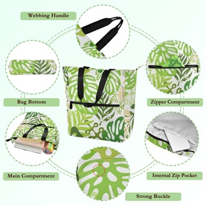 Ventes en gros de sacs de plage personnalisés écologiques de grande capacité, sacs fourre-tout imprimés de fleurs tropicales pour l'école, les voyages et le travail - Product Image 3