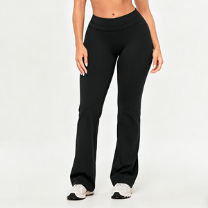 Pantaloni Yoga Bootcut in Viscosa di Bambù Taglie Forti <span class=keywords><strong>Neri</strong></span>, Leggings <span class=keywords><strong>Svasati</strong></span> Elasticizzati Delicati sulla Pelle - Product Image 1