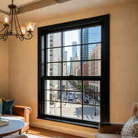 Ventana Corredera Vertical de PVC Estilo Europeo Americano con Rejillas y Vidrio Templado para Casa