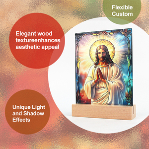 Panel de Vitral Art Deco con Figura de Jesús y Base de Madera para Velas - Decoración Religiosa Hecha a Mano para Altares de Oración - Product Image 2