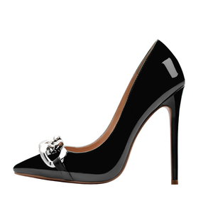 Concise Fashion Women <b>Pumps</b> Sexy Metal Chain Pointed Toe on Thin High Heel Women Dress Shoes Plus Size 45 - Product Image 2