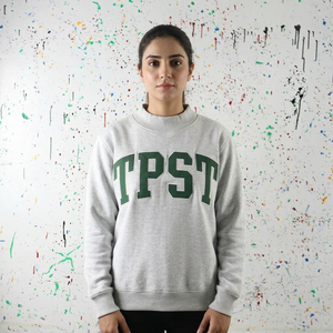 Sudadera con capucha y media cremallera TPST ASH GREY de terciopelo 100% algodón con apliques bordados, estilo deportivo, para invierno, oversize, ecológica - Product Image 1