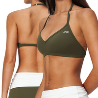 Soutien-gorge de sport à faible impact FWX9666 pour femme, à bretelles fines, col en V, en nylon et élasthanne, séchage rapide, respirant, avec coussinets amovibles, idéal pour le yoga et l'entraînement