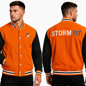 Chaqueta Varsity Unisex Naranja y Negra, Estilo Urbano Preppy, 100% Lana, Corte Regular, Ropa de Invierno, Protección Anti-UV y Cortavientos - Product Image 6
