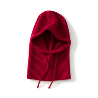 Balaclava unisexe 100% cachemire, couleur unie, tricotée, avec cordon de serrage, chapeau intégré chaud pour l'hiver, cache-cou pour hommes et femmes