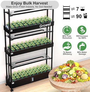 Système hydroponique vertical Tower, 90 pods, jardin vertical, 2 modes d'éclairage, lumière de croissance, circulation d'eau automatique, 40L, alimenté par batterie, pour herbes d'intérieur - Product Image 2