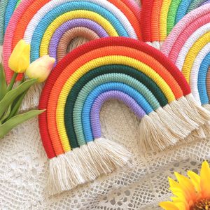 Macramé de algodón hecho a mano para la habitación del bebé, colgante de pared, decoración de arco iris - Product Image 3