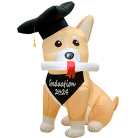 Modèle gonflable de Corgi de graduation avec lumières LED intégrées pour la décoration et l'ambiance des fêtes de remise des diplômes sur le campus