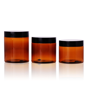 Vente en gros de bocal en plastique ambré pour animaux de compagnie de qualité alimentaire 100g 150g 200g 250g 300g 400g 500g avec couvercle - Product Image 1