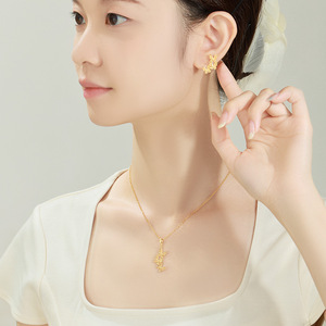 Joyería Xuping al Por Mayor Dubái Collar de Cadena de Eslabones para Novia de Boda Joyería de Moda con Dije de Corazón y Flor Bañado en Oro de 24K para Mujer - Product Image 5