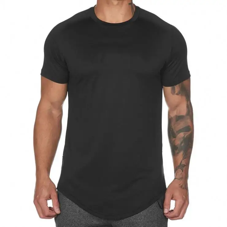 Camiseta negra personalizada, superventas, camisetas lisas de poliéster, camisetas gráficas con cuello redondo impreso, camiseta de marca famosa de gran tamaño