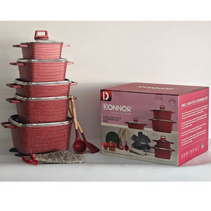 Mega Pack de 16 Ustensiles de Cuisine Carrés en Granit, Casseroles 20-32CM, Marmite Peu Profonde 28CM, Équipement pour Fêtes Familiales, Design de Poêle à Volume Massif - Product Image 1