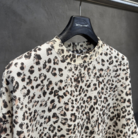 Kaos Lengan Panjang Kerah Bulat Motif Leopard Custom Full Print Bahan Waffle Thermal Pria Oversize Longgar Retro Streetwear Kasual Rajutan