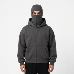 Sweat-shirts à capuche personnalisés pour hommes, 100% coton, épais, surdimensionnés, à double capuche, zippés, à épaules tombantes - Product Image 1