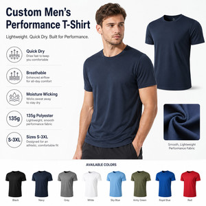 Custom Logo 135G Men's Performance <b>T</b>-<b>Shirt</b> Quick Dry Breathable <b>Polyester</b> Sports Gym Tee Wholesale S-3XL Navy Blue - Product Image 1